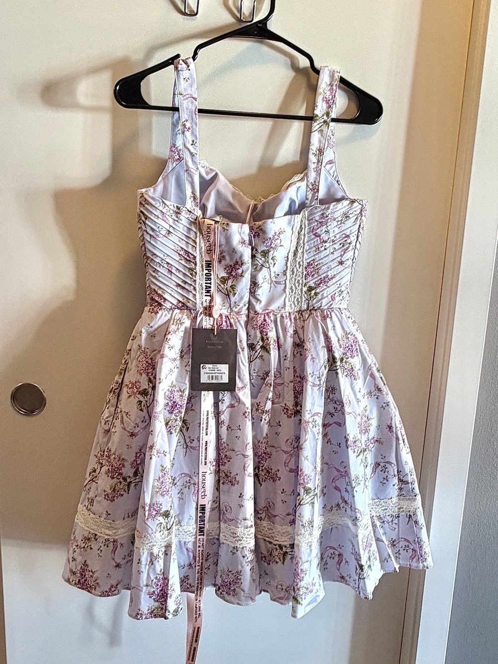 NWT house of cb KIMMIE Lilac Ribbon Print Cotton Mini Dress - Picture 4 of 4